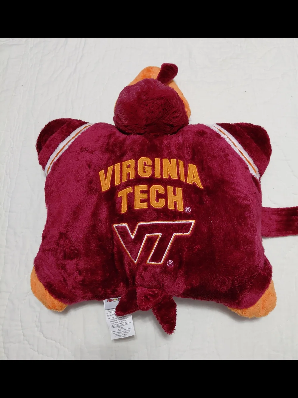 Virginia Tech HOKIE Mascot Plush Accent Pillow - Maroon and Orange
